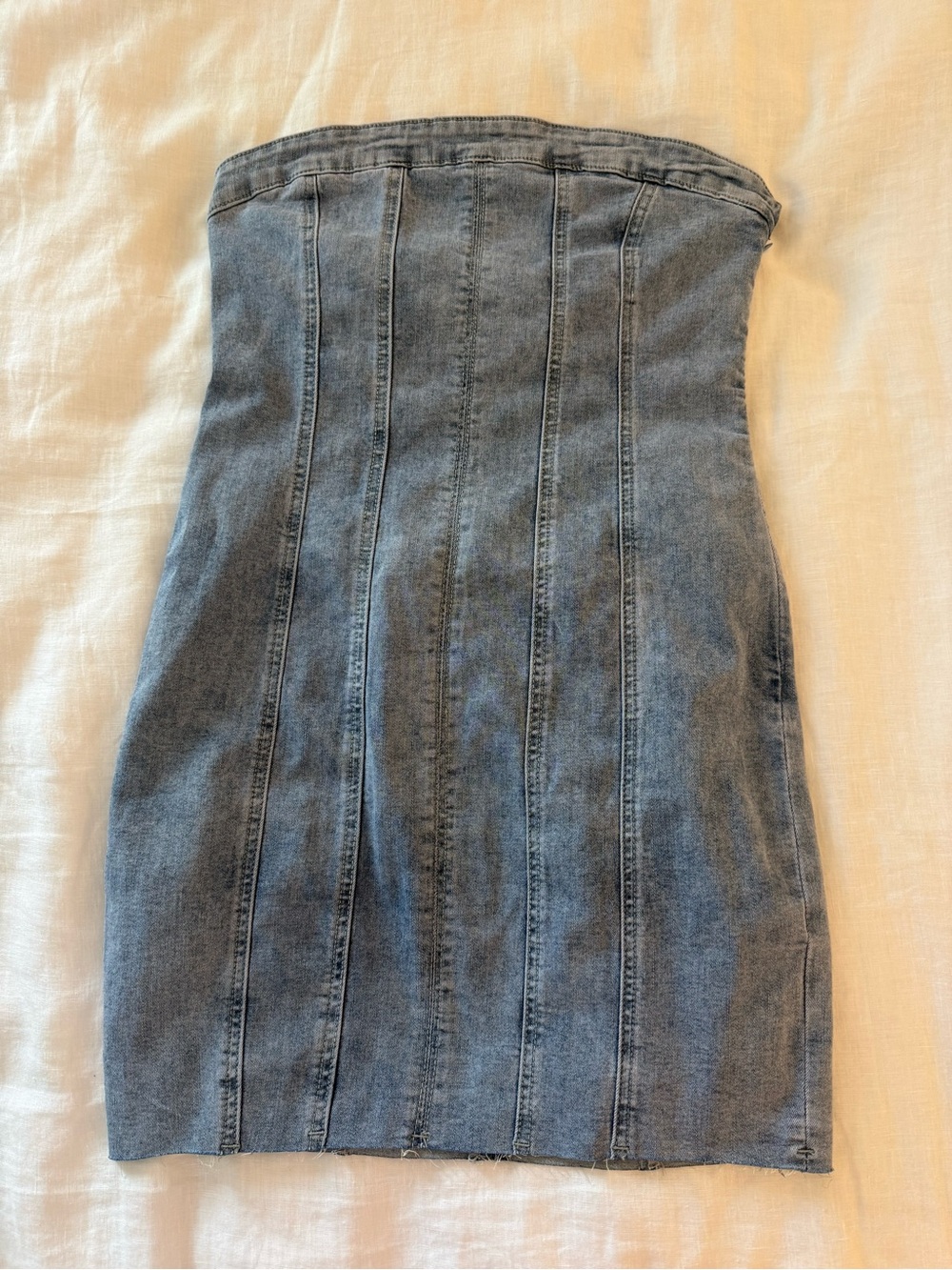 Strapless Denim Mini Dress - Gray